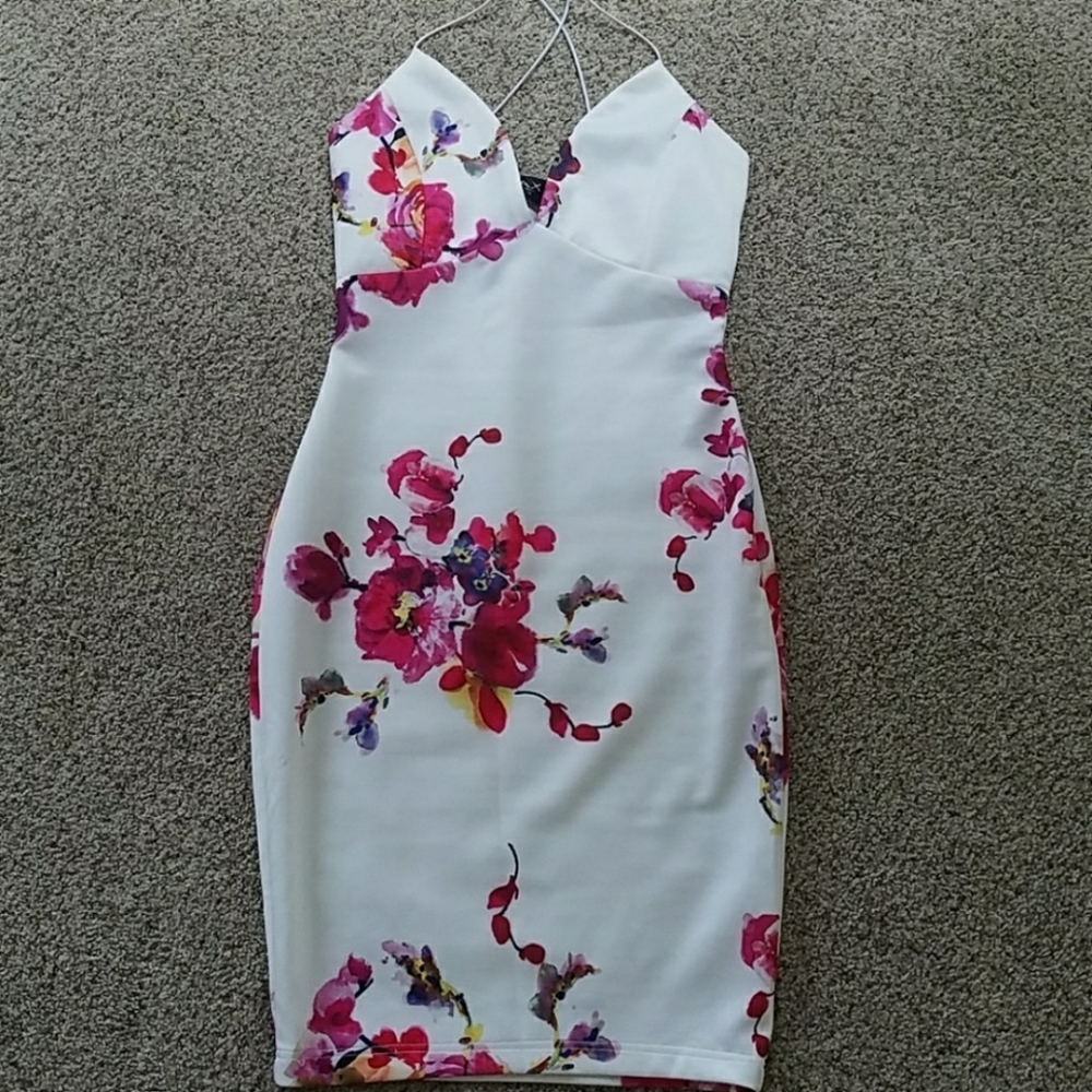 AX Paris Floral White Bodycon Midi Dress